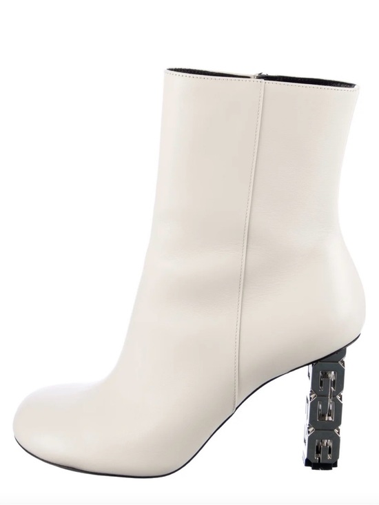 Givenchy Shoes - Givenchy White Leather Ankle Boots with Sculptural Metallic Heel